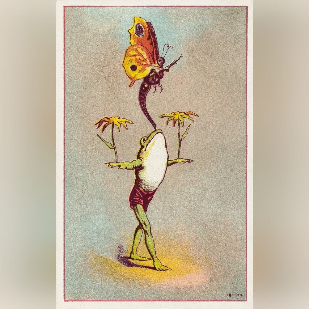 Whimsical Frog and Butterfly Art Print
